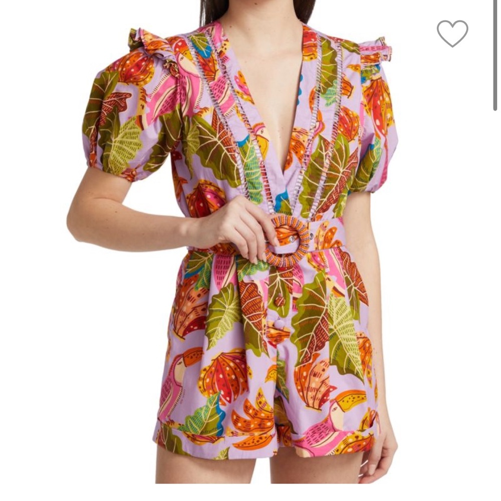 Beaks and banana belted Farm Rio romper